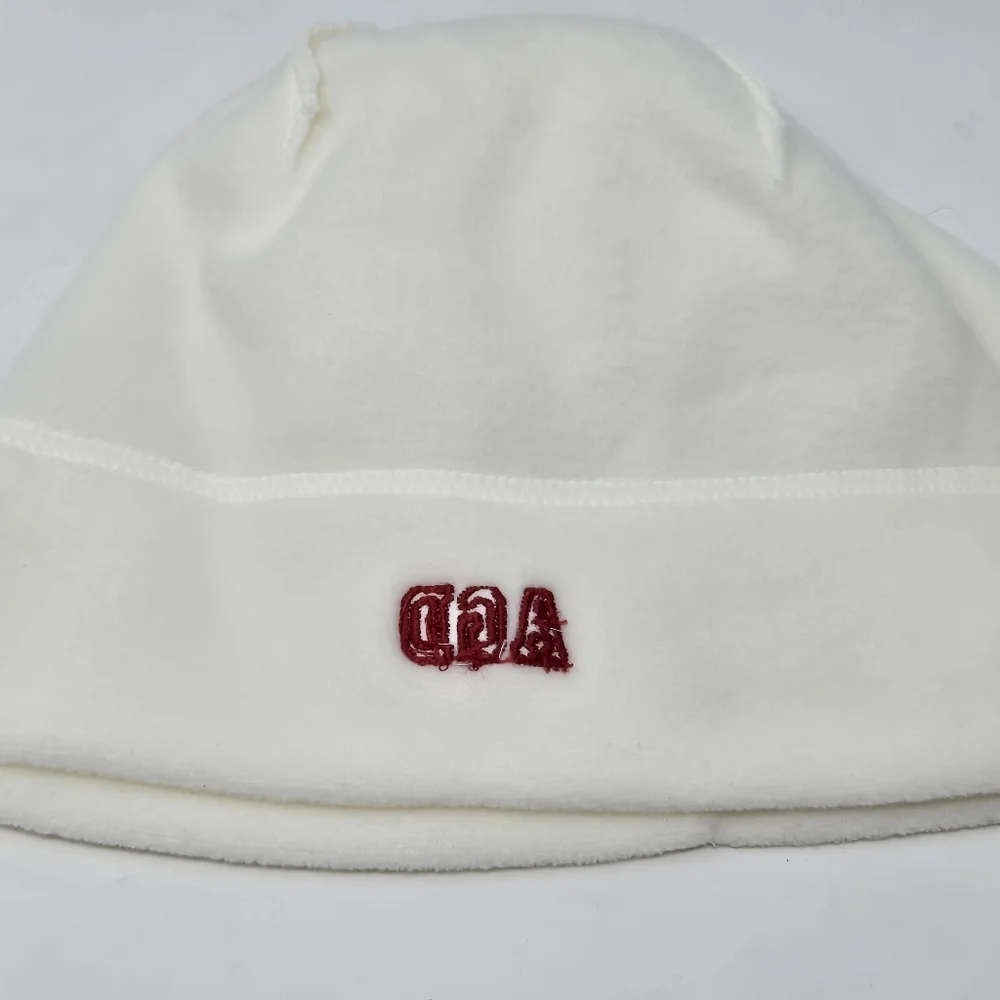 LANDS' END X AGD ALPHA GAMMA DELTA SORORITY CREAM FLEECE BEANIE HAT WOMEN OS